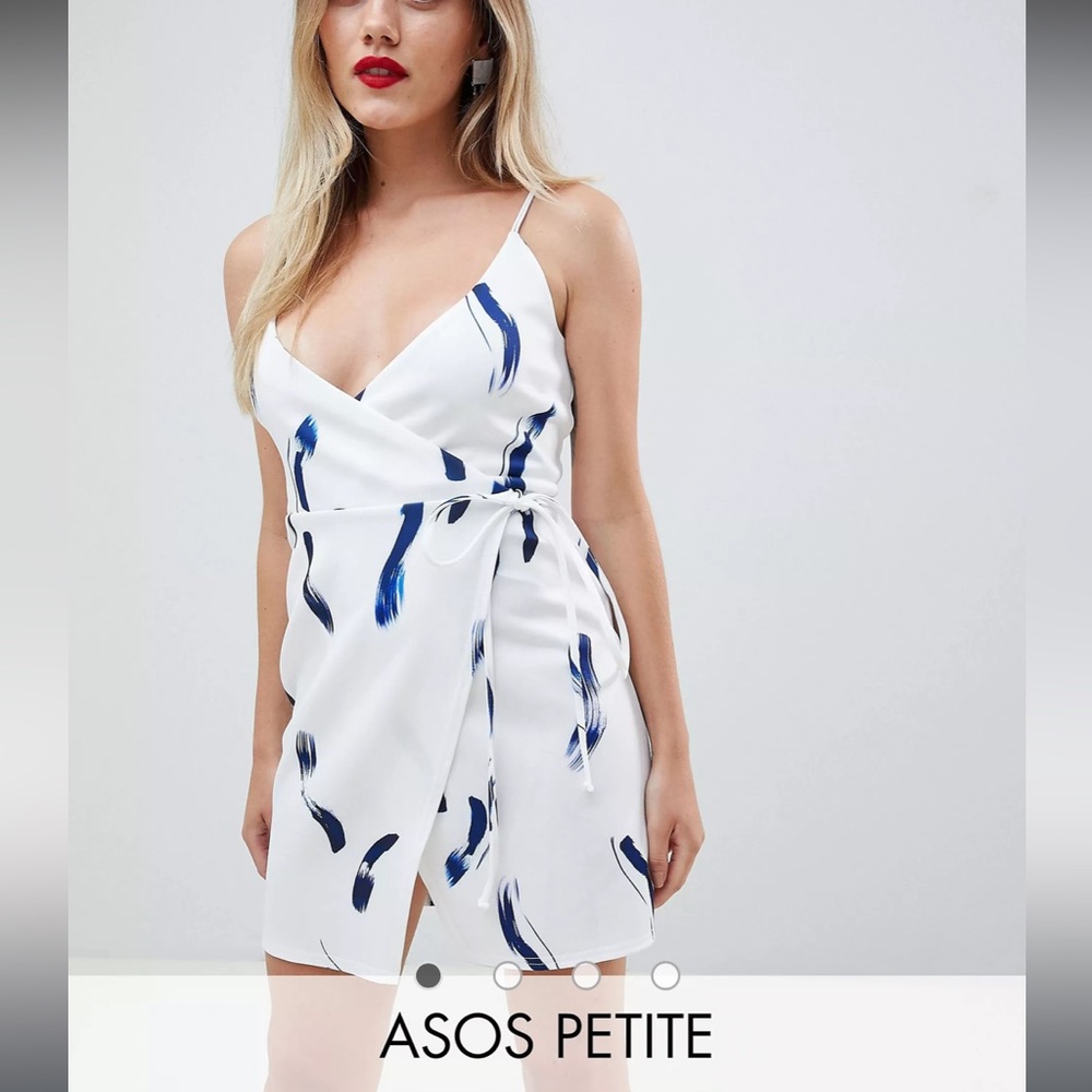 ASOS DESIGN Petite brush stroke cami wrap mini dress